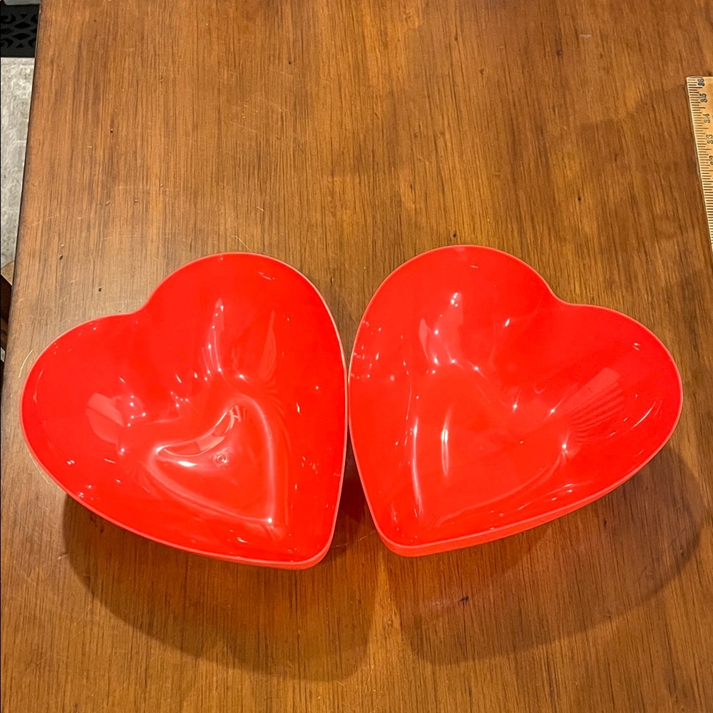 Heart Shaped Plastic Bowl X 2 new red Valentines Day